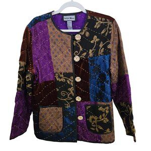 Indigo Moon Vintage Mixed Media Patchwork Jacket Pockets Art To Wear Size M